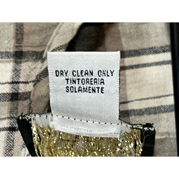 Retro Linen Plaid Dress Tan 22 Neutral Festive Holiday Classic Chic Preppy 80s - Picture 8 of 11